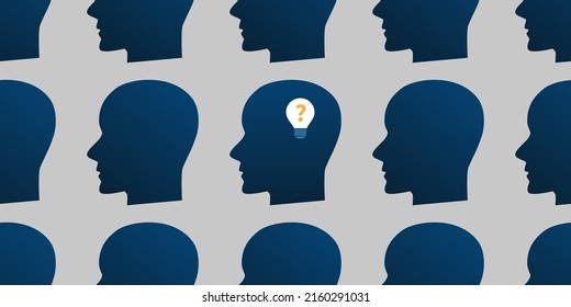 New Possibilities, Ideas? - Vector Illustration of Idea Concept - Seamless Background with Lots of Blue Human Heads Pattern - Someone May Standing Out of the Crowd - Creative Vector Design
