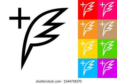 New Post. Feather Quill Pen. Line Icon With Different Color Background.