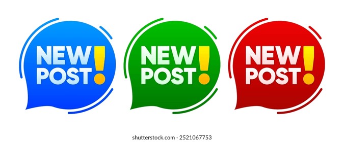 New Post. Fresh content for followers. Speech bubbles New Post. Post template for social networks, blog, vlog. New content. Vector illustration.