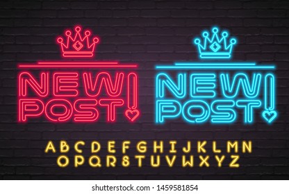 New Post Neon Light Glowing Vector Illustration Alphabet Yellow Light Yellow Alphabet Neon Bright