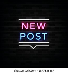 New Post neon sign, design template, modern trend design, night neon signboard, night bright advertising, light banner. Vector illustration