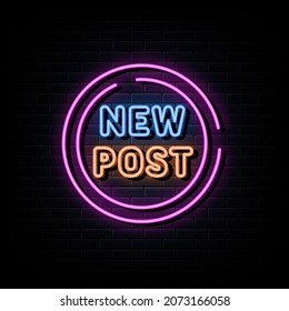 New post neon signs vector. Design template neon sign