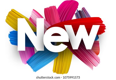 New poster with colorful watercolor brush strokes. Vector paper illustration.