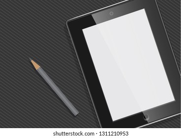 New powerful tablets, new advanced technologies are compared to ordinary paper and pencil, business device, tablet, screen, future technology with a pencil, paperless concept idea, flat vector.