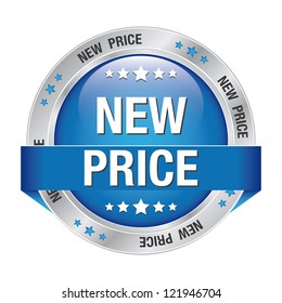 new price blue silver button isolated background