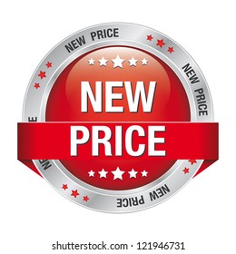 new price red silver button isolated background