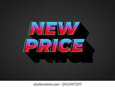 New price. Text effect design in 3D look. Gradient blue red color. Dark background