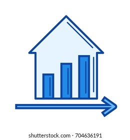 New price vector line icon isolated on white background. New price line icon for infographic, website or app. Blue icon designed on a grid system.