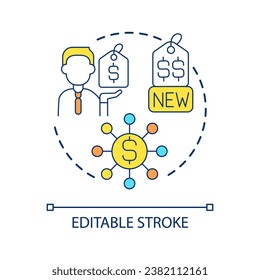 New prices concept icon. Increased prices. Income growth. Financial growth. Commercial offer abstract idea thin line illustration. Isolated outline drawing. Editable stroke. Arial font used