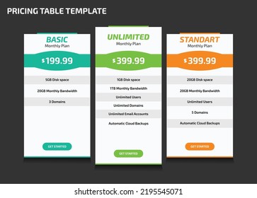New Pricing Table, Pricing Table for Websites and Applications, Template vector