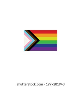 New Pride Flag LGBTQ. Redesign Including Black, Brown, And Trans Pride Stripes. Flat Icon Vector Illustration.