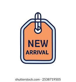 New product arrival tag. Fresh items launched.  Announcing latest goods, exciting debut.