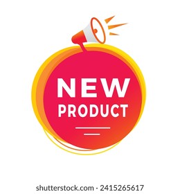 New product, banner, label icon megaphone. Design for announcement or advertising promotion. Flat style vector sign.