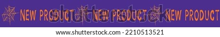 new product banner marketiing kit halloween theme with orange spider nest illustration and purple background washitape design
