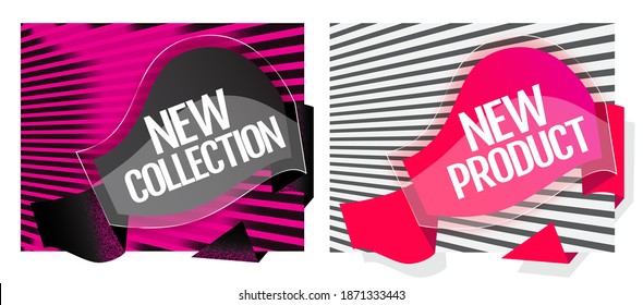 New Product. New Collection. Creative design sticker for print or web, media, promotional material, web app banner, for web sites and social networks. Advertising sales banner template