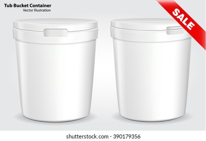 New product Concept, White Tub Paint Plastic Bucket Container. Plaster, Putty, Toner. Ready For Your Design. Product Packing Vector EPS10