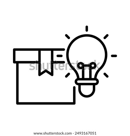 New product development. Parcel box with light bulb. Simple line icon. Isolate on white background.