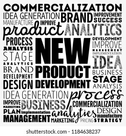 New product development word cloud collage, business concept background