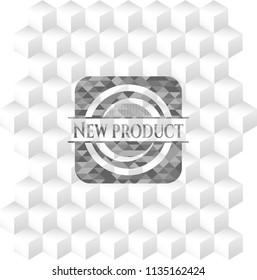 New Product grey emblem with geometric cube white background