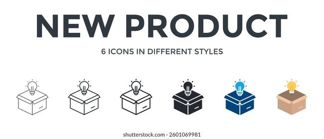 New Product Icon In Different Style Vector Illustration. Designed In Thin Line, Regular Line, Bold Line, Glyph, Color Fill, And Flat Style Can Be Used For Web