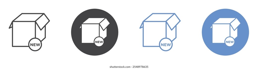 Conjunto de símbolos de línea plana de icono de producto Nuevo.