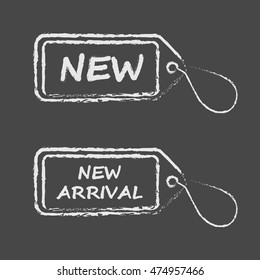 New product label. White merchandise tag. Special offer sticker. New stamp. Vector isolated object.
