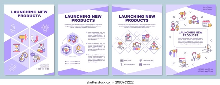 New product launching campaign brochure template. Flyer, booklet, leaflet print, cover design with linear icons. Vector layouts for presentation, annual reports, advertisement pages