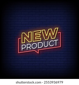 new product neon style vector with brick wall background