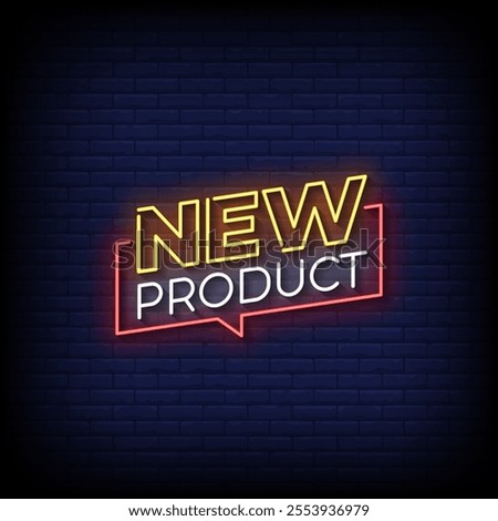 new product neon style vector with brick wall background