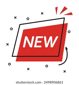 New Product on Red Shape, Line, and Arrow with White Background - Social Media Post.Vector