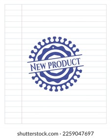 New Product pen draw. Blue ink. Vector Illustration. Detailed. 