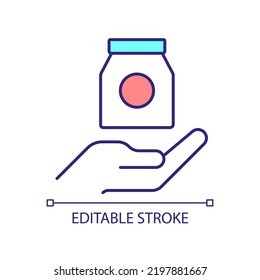 New product presentation RGB color icon. Brand launch strategy. Marketing activity. Product promotion. Isolated vector illustration. Simple filled line drawing. Editable stroke. Arial font used