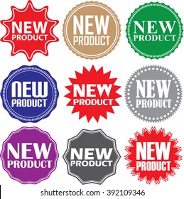 New product signs set, new product sticker set, vector illustration