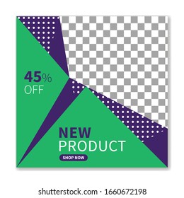 New Product Social media post template  with place for photo,  Square templates for publications and advertising.