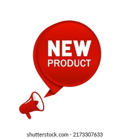 New product speech bubble banner vector. Arrival Sign, product, item. Business concept. Flat design.