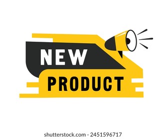 Nuevo producto de habla burbuja icono estilo plano. Diseño de Anuncio para negocios, marketing. Vector.
