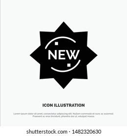 New, Product, Sticker, Badge Solid Black Glyph Icon