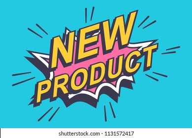 New product sticker, label. Vector comics bubble icon isolated on a blue background.