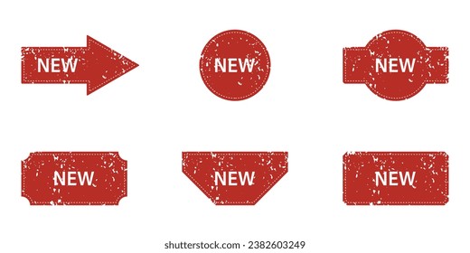 New Product Tag Set. Price Offer Grunge Badge. Sale Offer Label. Promotion Symbol Collection. Special Discount Red Stickers in Different Shapes. Advertising Rubber Stamp. Isolated Vector Illustration.
