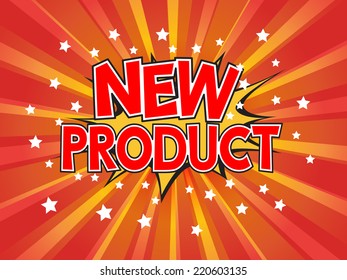 New Product, wording in comic speech bubble on burst background, EPS10 Vector Illustration.