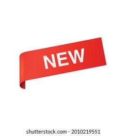 New production promotion corner sticker or ribbon, realistic vector illustration isolated on white background. Web banner for advertising catalog pages divider.