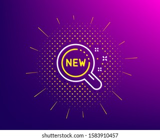 New products line icon. Halftone pattern. Search sign. Magnifier glass symbol. Gradient background. New products line icon. Yellow halftone pattern. Vector