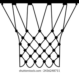 New professional basketball hoop cage isolated on transparent background. Horizontal sport theme poster, greeting cards, headers, website and app, Detail of basket ball being dunk into basketball net.