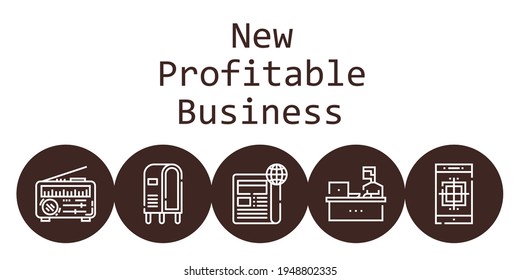 new profitable business background concept with new profitable business icons. Icons related news, newspaper, smartphone, working, letterbox