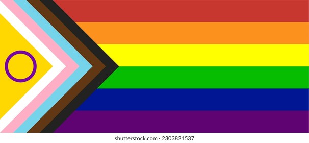 New Progress Pride Rainbow Flag. Symbol of LGBT community. New Updated Intersex Inclusive Progress Pride Flag. Vector illustration