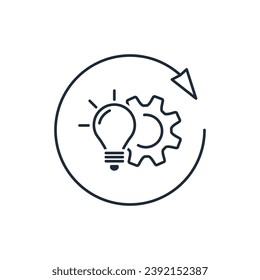 New project development.Develop  idea, organize and launch new innovation product,startup.Vector linear illustration icon isolated on white background.