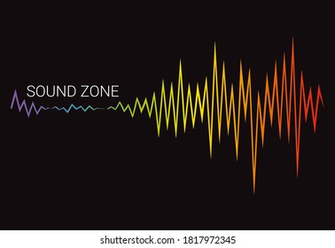 New pulse music player. Audio colorful wave logo. Vector rainbow equalizer element on black background