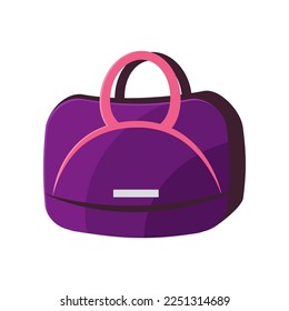 New purple female handbag vector illustration. Baggage or luggage, cartoon drawing of bag for traveling isolated on white background. Luggage, transportation, accessories concept
