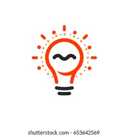 New question mark symbol, flat bright cartoon bulb. White and orange colors sign. Stylized vector lightbulb colorful logotype. Query icon, circle line, outline, linear logo
