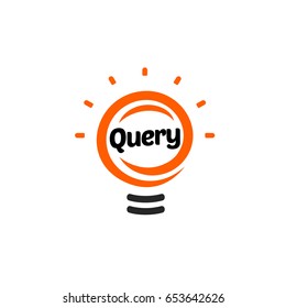 New question mark symbol, flat bright cartoon bulb. White and orange colors sign. Stylized vector lightbulb colorful logotype. Query icon, circle line logo